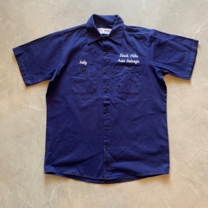 画像: 【M/L】USA製 Wear Guard 刺繍入り コットン 半袖ワークシャツ ネイビー 紺色■ビンテージ オールド アメリカ古着 90s