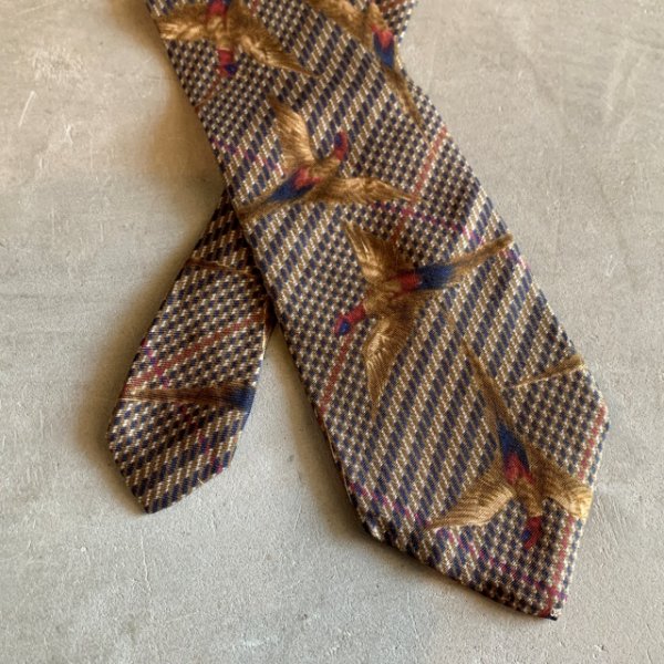 画像2: 【幅 9.8cm】USA製 Eddie Bauer 鳥 シルクネクタイ 総柄 茶系■ビンテージ オールド レトロ アメリカ古着 80s-90s エディーバウアー (2)