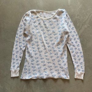 画像: 【Ladies】UNKNOWN 長袖サーマルシャツ 白青 花柄■ビンテージ オールド レトロ アメリカ古着 レディース 総柄 ロンT No.7