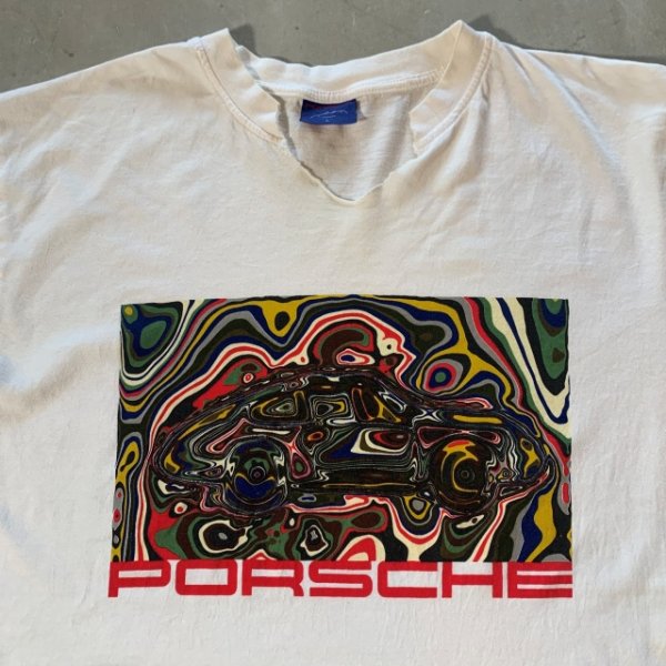 画像2: 【L】90s PORSCHE プリントTシャツ 白■ビンテージ オールド アメリカ古着 車 モーター系 ポルシェ サイケデリック アブストラクトアート (2)