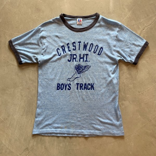 画像1: 【Ladies】80s USA製 Russell ウイングフット リンガーTシャツ 青 杢ブルー■ビンテージ オールド アメリカ古着 ラッセル レディース (1)