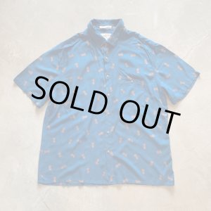 画像: 【L/XL】90s CAMPIA パイナップル 半袖レーヨンシャツ 青 総柄■ビンテージ オールド アメリカ古着 フルーツ柄 アート