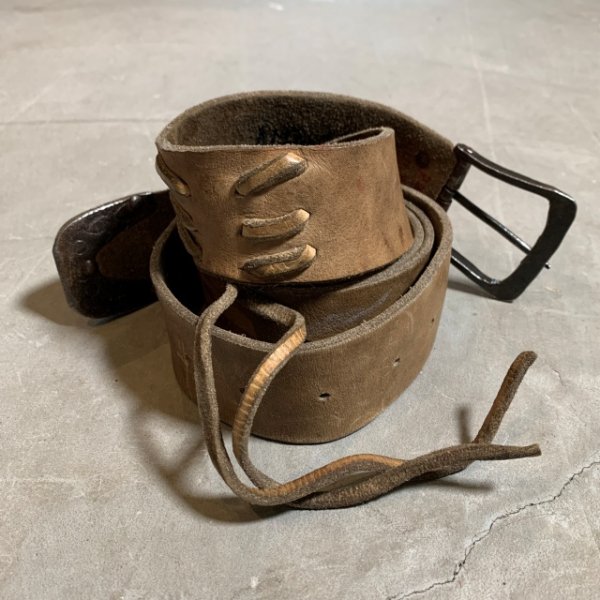 画像2: 【W36〜W44】UNKNOWN ハンドメイドバックル付き レザーベルト 茶色■ビンテージ アンティーク オールド アメリカ古着 手彫り (2)