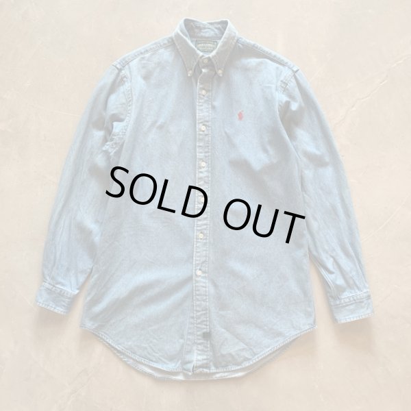 画像1: 【S/M】90s POLO COUNTRY 長袖デニムシャツ 青■ビンテージ オールド アメリカ古着 ポロカントリー ラルフローレン ボタンダウン (1)