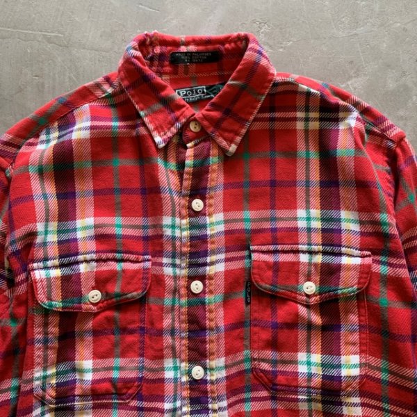 画像2: 【BOYS L(メンズS相当)】Polo Ralph Lauren 長袖ネルシャツ 赤チェック■ビンテージ オールド アメリカ古着 ボーイズ ラルフローレン (2)