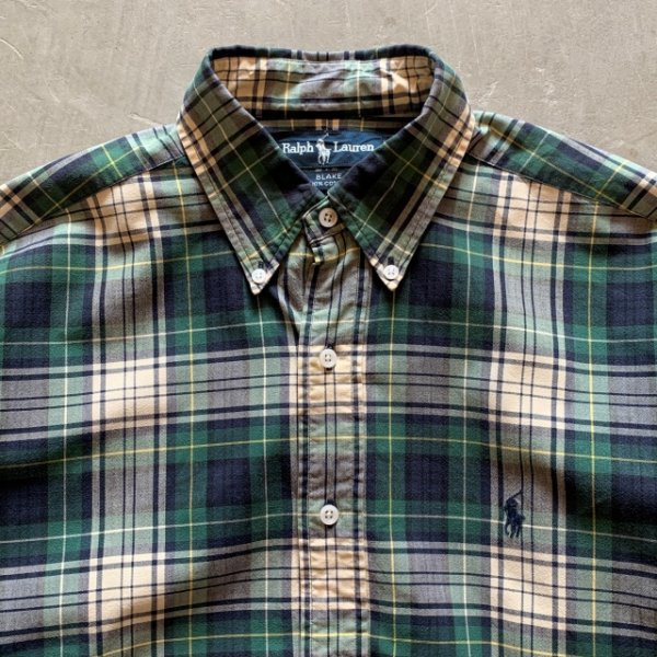 画像2: 【S/M】Ralph Lauren ボタンダウン 長袖シャツ 緑タータンチェック■ビンテージ オールド アメリカ古着 ポロ ラルフローレン (2)