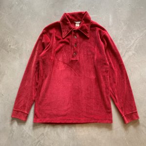 画像: 【M/L】70s USA製 ELLMAR パイル地 長袖ポロシャツ えんじ 赤系■ビンテージ オールド レトロ アメリカ古着 ロンT 80s