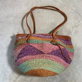 画像: 【33cm×43cm】UNKNOWN サイザル トートバッグ ボーダー■ビンテージ オールド アメリカ古着 かごバッグ メキシカン