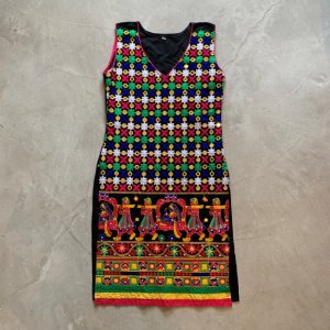 画像: 【Ladies】インド コットン 刺繍 ミラーワーク ワンピース チュニック 黒■ビンテージ レトロ アメリカ古着 レディース エスニック