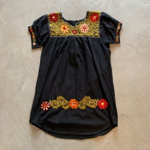 画像: 【Ladies】コットン 刺繍ワンピース チュニック ブラック 黒■ビンテージ レトロ アメリカ古着 花柄 レディース フォークロア メキシコ