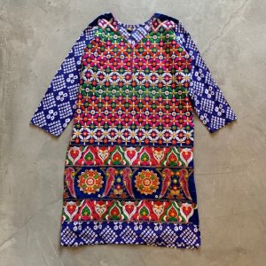 画像: 【Ladies】インド パンジャビドレス クルタ ワンピース 青 刺繍■ビンテージ レトロ アメリカ古着 レディース アジアン エスニック