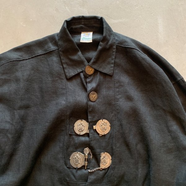 画像2: 【L/XL】オーストリア製 Amann 長袖リネンシャツジャケット ブラック 黒■ビンテージ オールド レトロ アメリカ古着 (2)