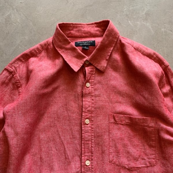 画像2: 【L/XL】バナナリパブリック 長袖リネンシャツ 杢レッド ピンク■ビンテージ オールド レトロ アメリカ古着 バナリパ (2)