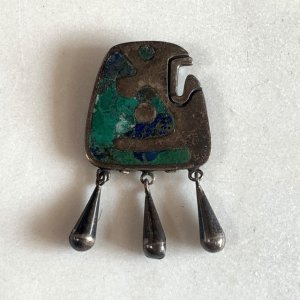画像: 【6.0cm×3.5cm】メキシコ製 シルバーブローチ ピンバッチ■ビンテージ アンティーク ピンズ メキシカン 鳥モチーフ インレイ 石
