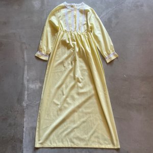 画像: 【Ladies】70s USA製 Suzy Star 長袖ロングワンピース イエロー 薄黄色■ビンテージ レトロ アメリカ古着 レディース レース