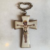 画像: 【9.3cm×6.1cm】キリストモチーフ 十字架 磔 ウォールデコ■ビンテージ アンティーク ヨーロッパ雑貨 チェーン クロス 七宝焼き