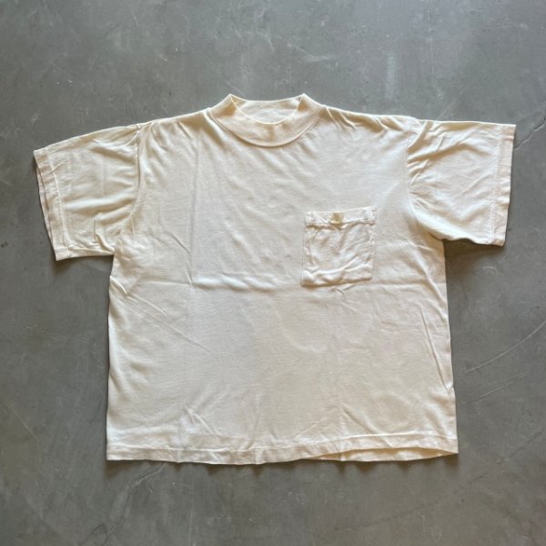 画像1: 【Ladies】80s UNKNOWN オールコットン モックネック ポケットTシャツ 生成り■ビンテージ アメリカ古着 レディース シングルステッチ (1)