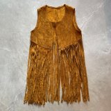 画像: 【Ladies】UNKNOWN フリンジ付き スエードレザーベスト ブラウン 茶色■ビンテージ オールド レトロ アメリカ古着 レディース ウエスタン