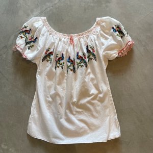 画像: 【Ladies】UNKNOWN 刺繍 コットン ブラウス 白■ビンテージ オールド レトロ アメリカ古着 レディース エスニック 鳥