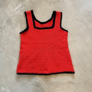 画像: 【Ladies】UNKNOWN スクエアネック ニットベスト タンクトップ 赤×黒■ビンテージ オールド レトロ アメリカ古着 レディース