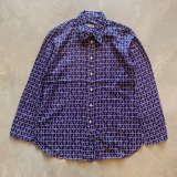 画像: 【L】袖カットオフ di ruggiero 長袖シャツ 青紫 総柄■ビンテージ オールド レトロ ヨーロッパ古着 イタリア ダメージ ボロ