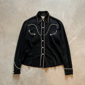 画像: 【Kids or Ladies】50s OVER THE TOP レーヨン 長袖ウエスタンシャツ ブラック 黒■ビンテージ オールド アメリカ古着 キッズ 子供服