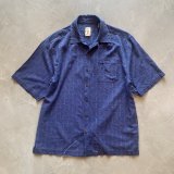 画像: 【M/L】Jamaica Jaxx ボックス 半袖シルクシャツ ブルー 青 総柄■ビンテージ オールド アメリカ古着 開襟 オープンカラー
