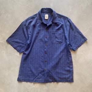 画像: 【M/L】Jamaica Jaxx ボックス 半袖シルクシャツ ブルー 青 総柄■ビンテージ オールド アメリカ古着 開襟 オープンカラー