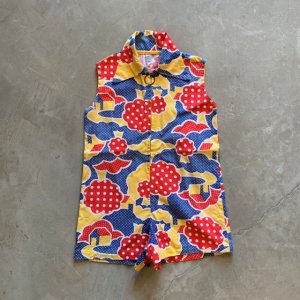 画像: 【Kids】70s UNKNOWN ジップアップ ワンピース キュロット 総柄■ビンテージ レトロ アメリカ古着 レディース ハンドメイド