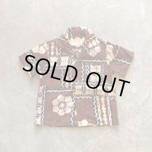 画像: 【Kids】ハワイ製 Ui-Maikai 半袖アロハシャツ 茶色 総柄■ビンテージ オールド レトロ アメリカ古着 子供服 古銭ボタン コットン 60s-70s