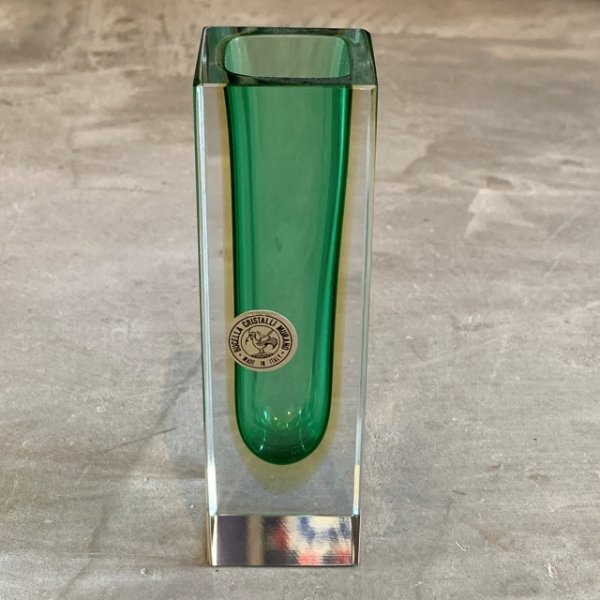 画像1: 【15.0cm】イタリア製 MURANO ムラノガラス フラワーベース グリーン 緑■ビンテージ アンティーク ヨーロッパ雑貨 インテリア 花瓶 (1)