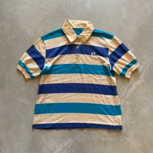 画像: 【Ladies or Kids】SALE!! HANG TEN 半袖ポロシャツ ベージュ×ブルー 太ボーダー■ビンテージ アメリカ古着 70s-80s レディース 子供服