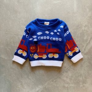 画像: 【Kids】USA製 CHOO CHOO TRAIN アクリルニット セーター 青■ビンテージ アメリカ古着 キッズ 子供服 機関車 チューチュートレイン