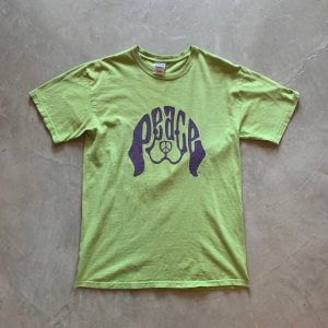 画像: 【M】GILDAN「PEACE」ピースマーク プリントTシャツ 黄緑■ビンテージ オールド アメリカ古着 2000s ギルダン コットン