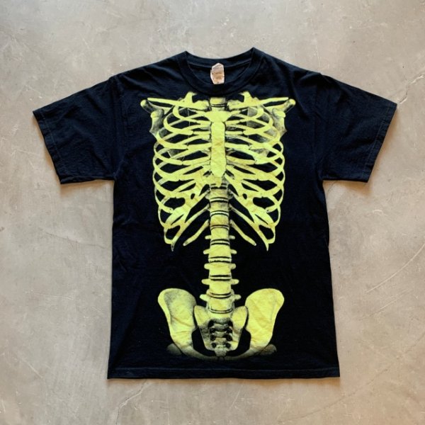 画像1: 【S/M】JERZEES スカルボーン プリントTシャツ ブラック 黒■ビンテージ オールド アメリカ古着 2000s 2010s 骨 (1)