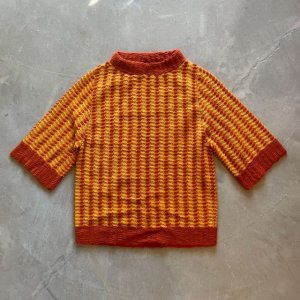 画像: 【Ladies】60s-70s IMPERIAL アクリル 半袖ニット セーター オレンジ×茶系 総柄■ビンテージ オールド アメリカ古着 レディース