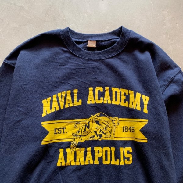 画像2: 【M/L】80s-90s USNA ミリタリープリントスウェット ネイビー■ビンテージ オールド アメリカ古着 トレーナー USN 海軍 (2)