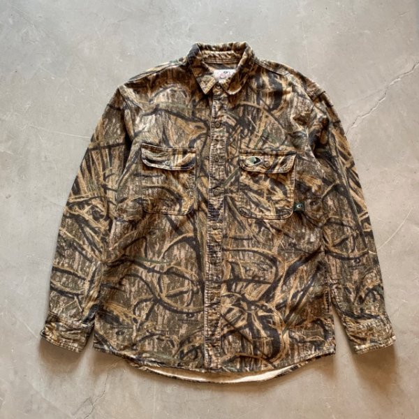 画像1: 【M】MOSSY OAK 長袖シャモアクロスシャツ リアルツリーカモ 迷彩■ビンテージ オールド アメリカ古着 総柄 ネルシャツ ハンティング (1)
