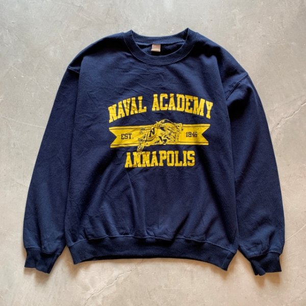 画像1: 【M/L】80s-90s USNA ミリタリープリントスウェット ネイビー■ビンテージ オールド アメリカ古着 トレーナー USN 海軍 (1)