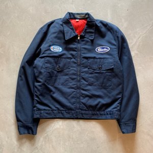 画像: 【M/L】70s-80s UNKNOWN ジップアップ ワークジャケット ネイビー 紺■ビンテージ オールド アメリカ古着 スコービルジップ ワッペン付き