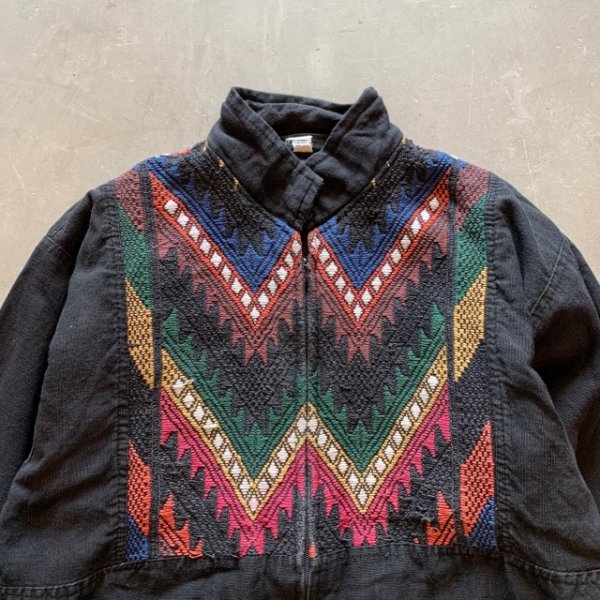 画像2: 【S/M】グアテマラ製 ハンドメイド ジップアップ ジャケット 黒×総柄 切替■ビンテージ レトロ アメリカ古着 民族 エスニック ラグ (2)
