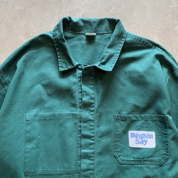 画像2: 【XL/XXL】フランス ユーロワーク ジャケット カバーオール グリーン 緑■ビンテージ オールド ヨーロッパ古着 コットンツイル フレンチ (2)