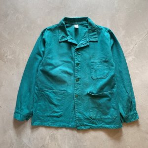 画像: 【L】フランス製 ユーロワーク ジャケット カバーオール グリーン 緑■ビンテージ オールド ヨーロッパ古着 コットンツイル フレンチ