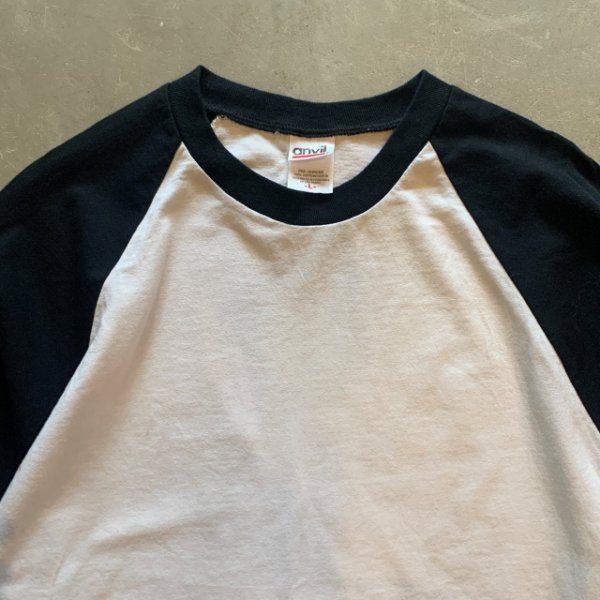 画像2: 【L】2000s anvil ミントコンディション ラグランTシャツ 白×黒■ビンテージ アメリカ古着 アンビル コットン ベースボール 無地 No.2 (2)