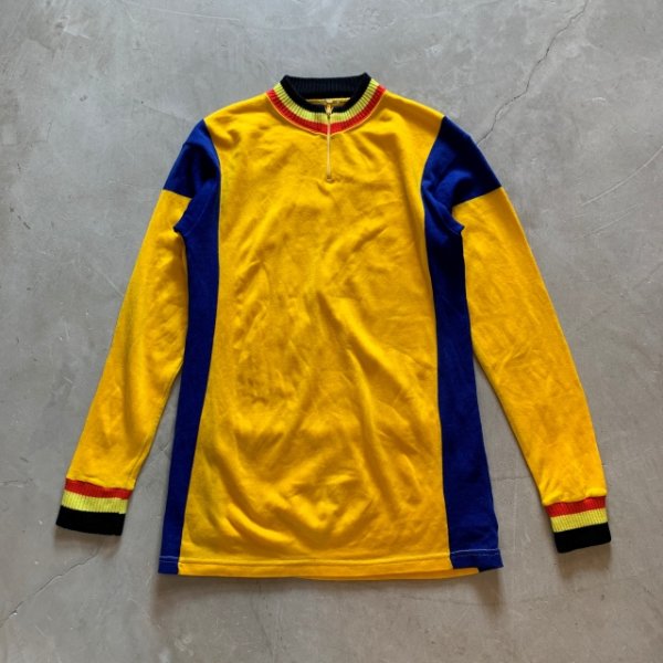 画像1: 【S】UNKNOWN 長袖サイクリングジャージ トップス 黄色■ビンテージ オールド レトロ アメリカ古着 バックポケット (1)