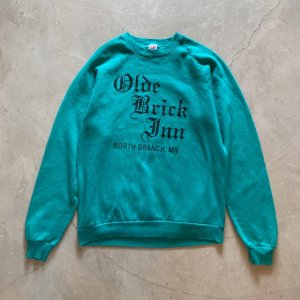 画像: 【M/L】80s-90s USA製 JERZEES プリントスウェット グリーン 青緑■ビンテージ オールド アメリカ古着 トレーナー オールドイングリッシュ