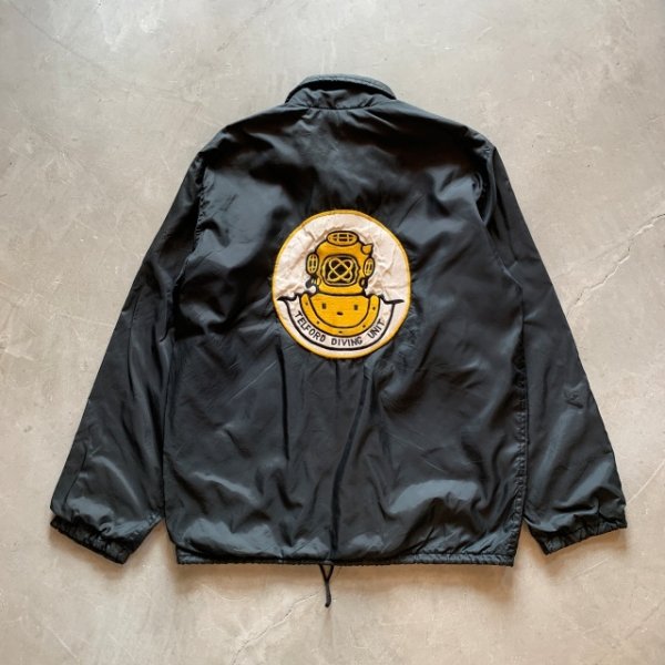 画像1: 【M】潜水服 ヘルメット ワッペン付き ナイロン コーチジャケット ブラック 黒■ビンテージ オールド アメリカ古着 裏地付き 70s/80s (1)