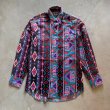 画像1: 【S/M】Wrangler ネイティブ柄 プリント 長袖シャツ 総柄■ビンテージ オールド レトロ アメリカ古着 ラングラー 80s-90s (1)