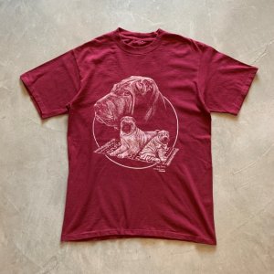 画像: 【M】90s UNKNOWN 犬 プリントTシャツ えんじ 赤紫■ビンテージ オールド アメリカ古着 シングルステッチ コットン ブルドッグ 動物