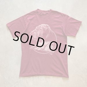 画像: 【M】90s UNKNOWN 犬 プリントTシャツ えんじ 赤紫■ビンテージ オールド アメリカ古着 シングルステッチ コットン ブルドッグ 動物